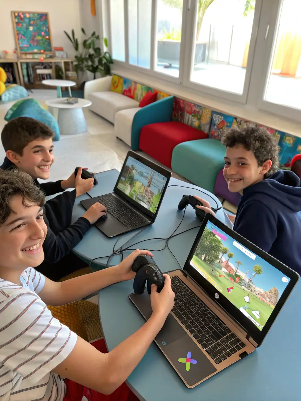 A group of GONEXTFAST members participating in a gaming workshop, learning new digital skills and strategies.